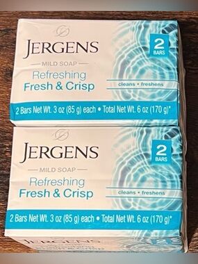 Jergens Mild & Refreshing Gentle Bar Soap Fresh & Crisp Scent 2 Packs of 2 Each